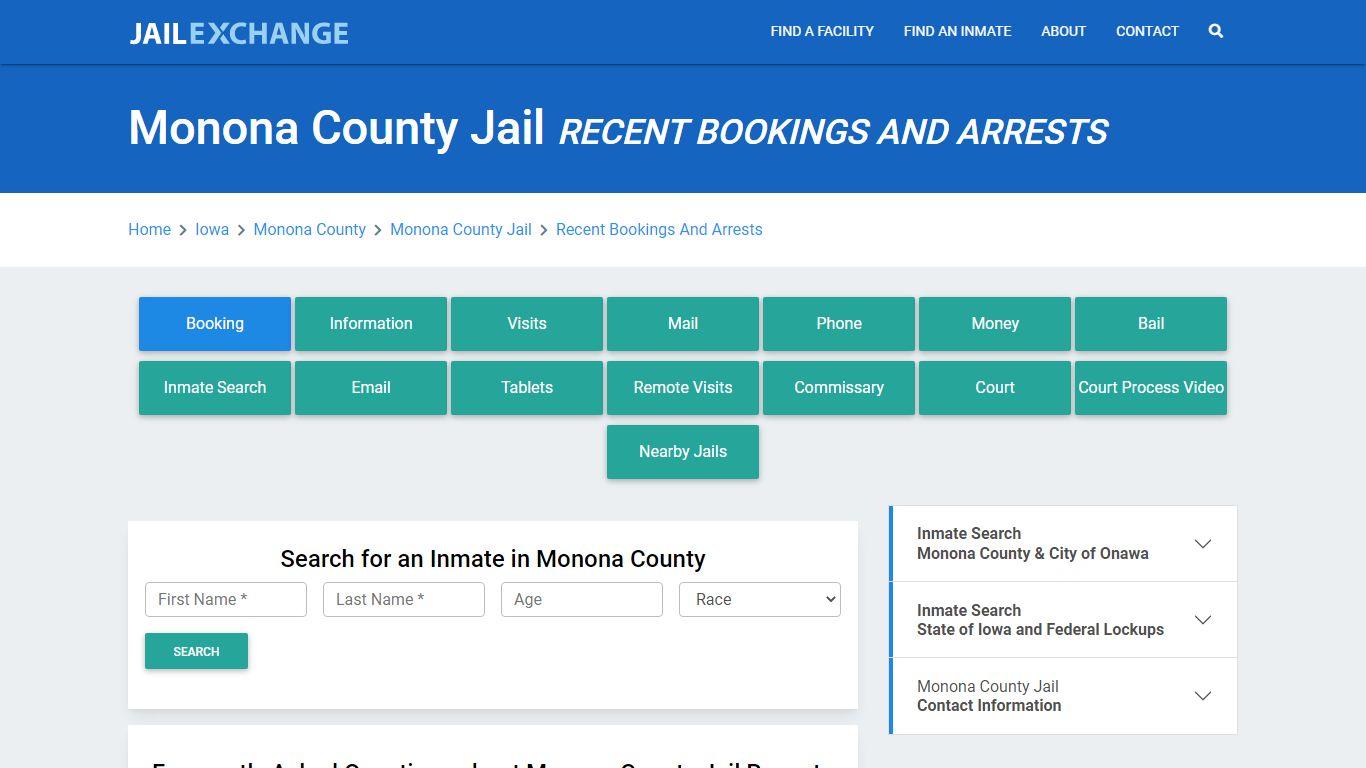 Monona County Jail Recent Bookings And Arrests - Jail Exchange